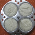 Batter placed in idly plates